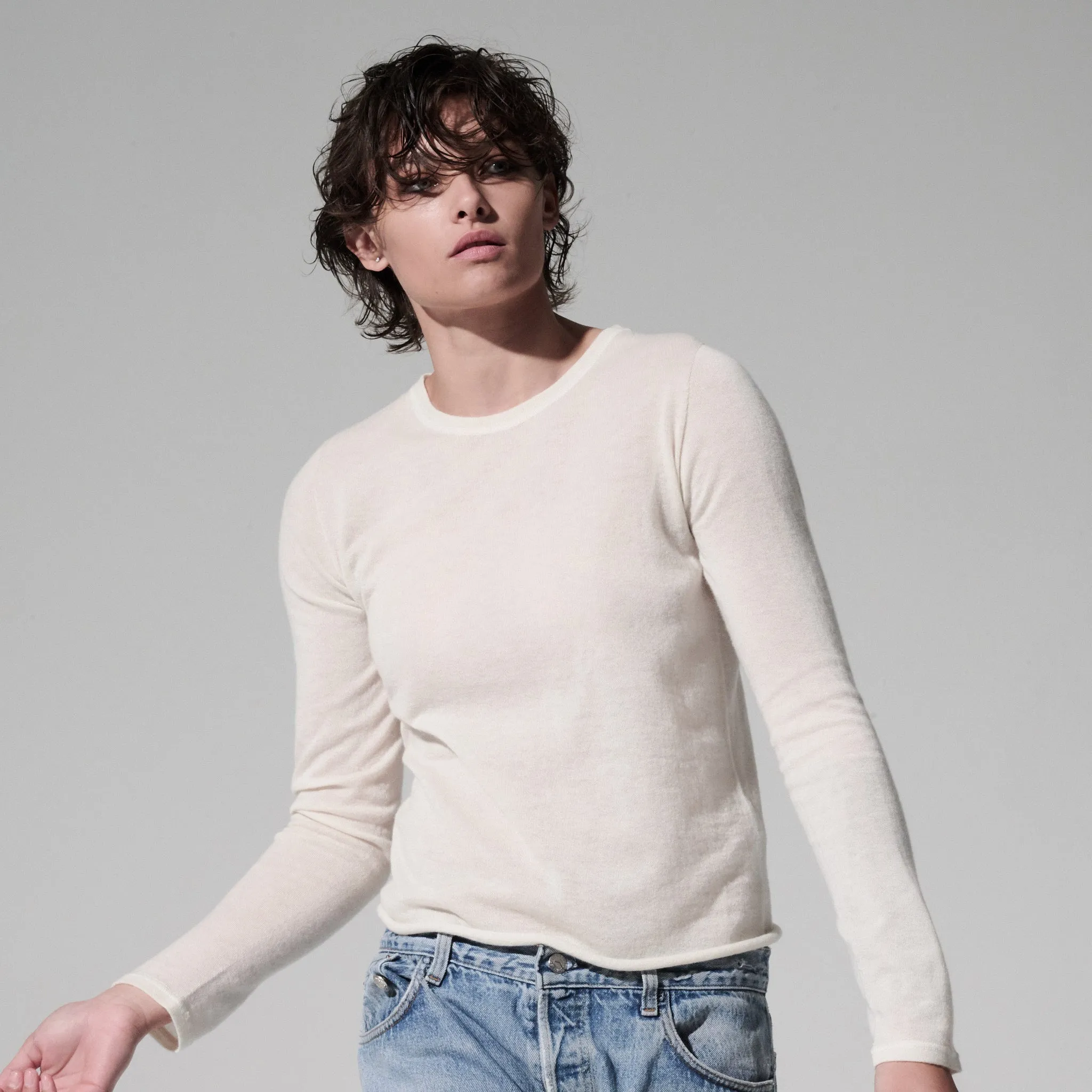 100% Machine Washable Cashmere Long Sleeve Crewneck T-Shirt