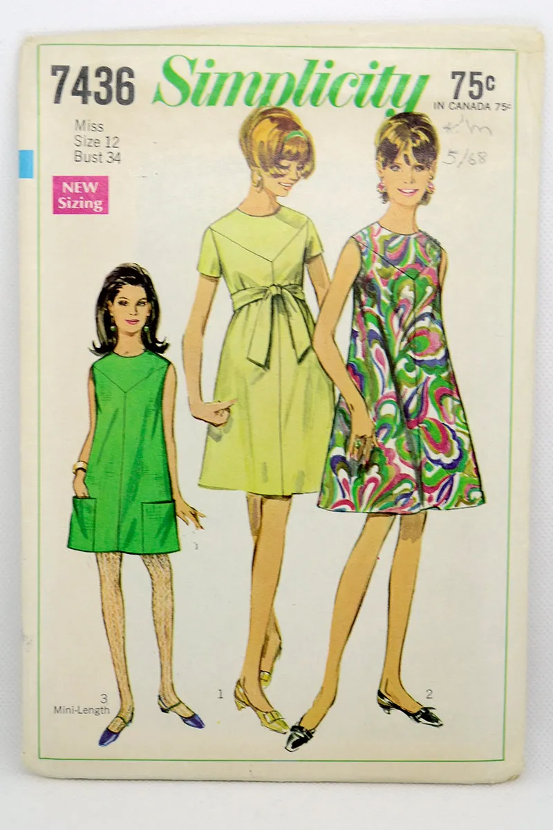 1967 Simplicity 7436 Vintage Tent Dress Sewing Pattern