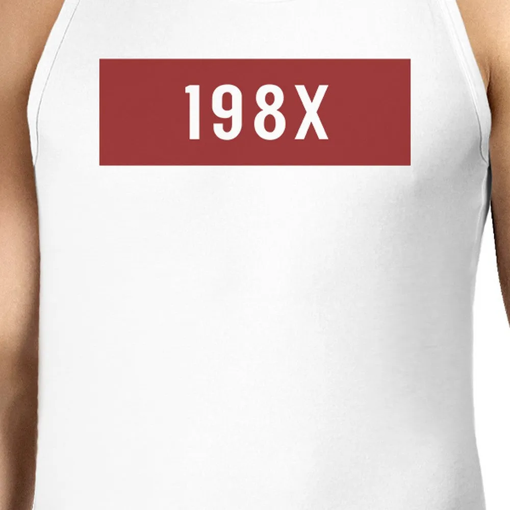 198X Men's White Cotton Tanks Funny Graphic Design Tank Top For Him