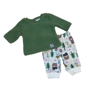 2pc Green Sherpa Set w Bears