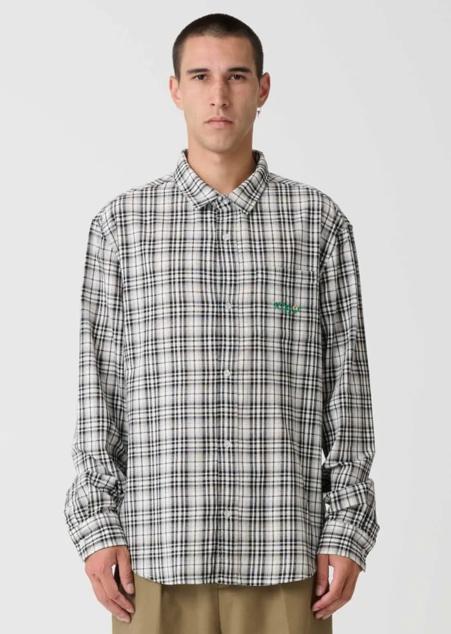 91 Flower Check LS Shirt White