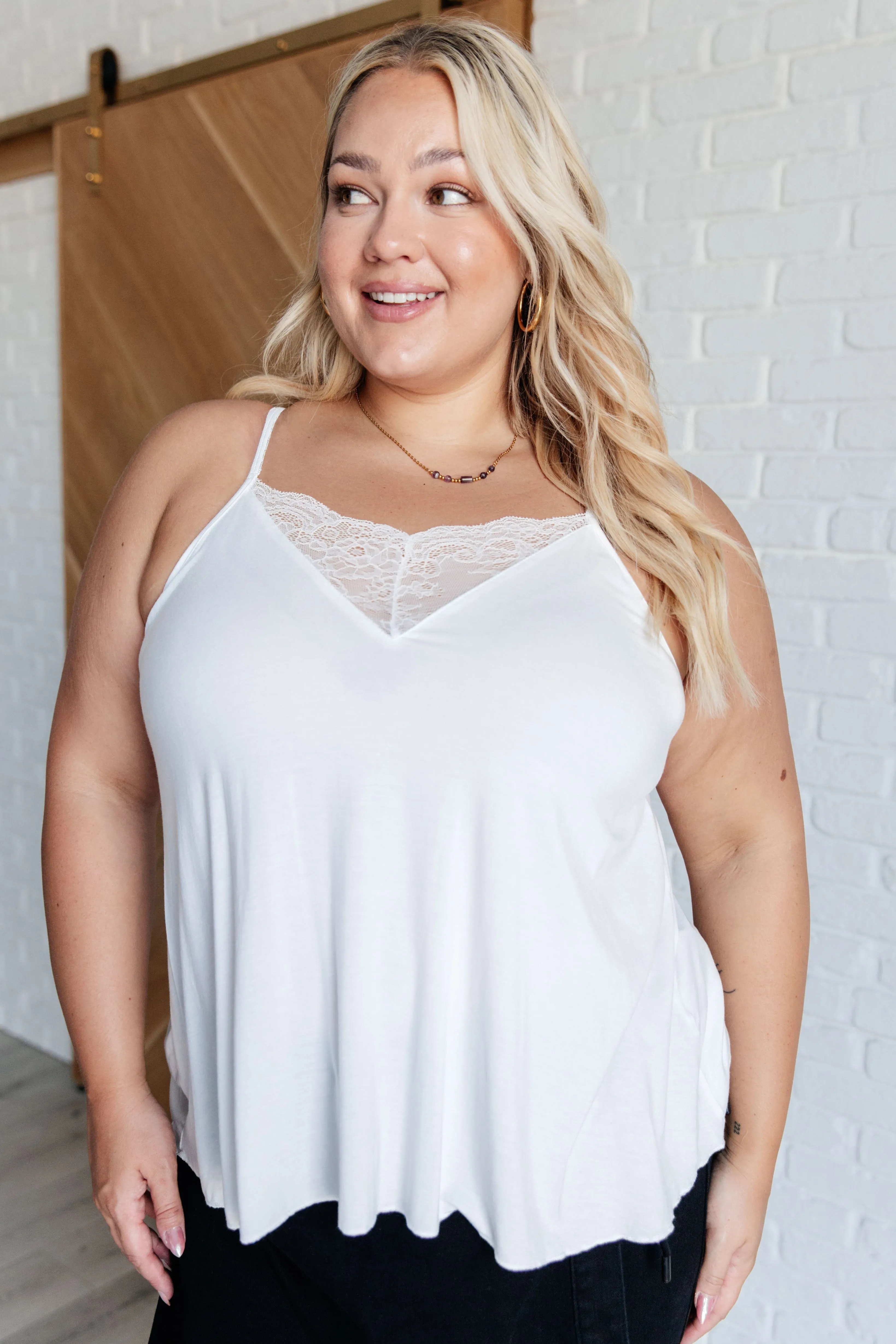 A Gleam in Her Eyes Lace Detail Cami in Ivory