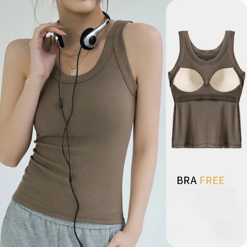 Basic Built-In Bra Ribbed Tank Tops