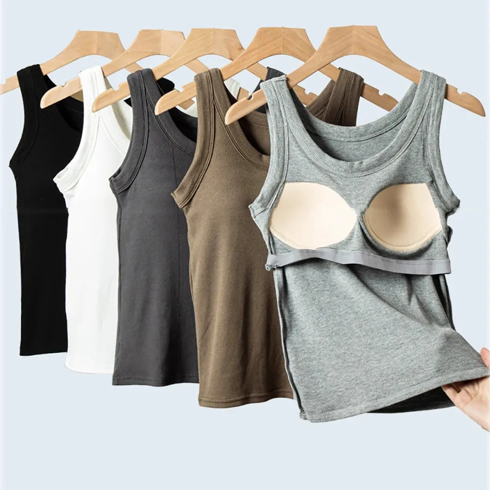 Basic Built-In Bra Ribbed Tank Tops