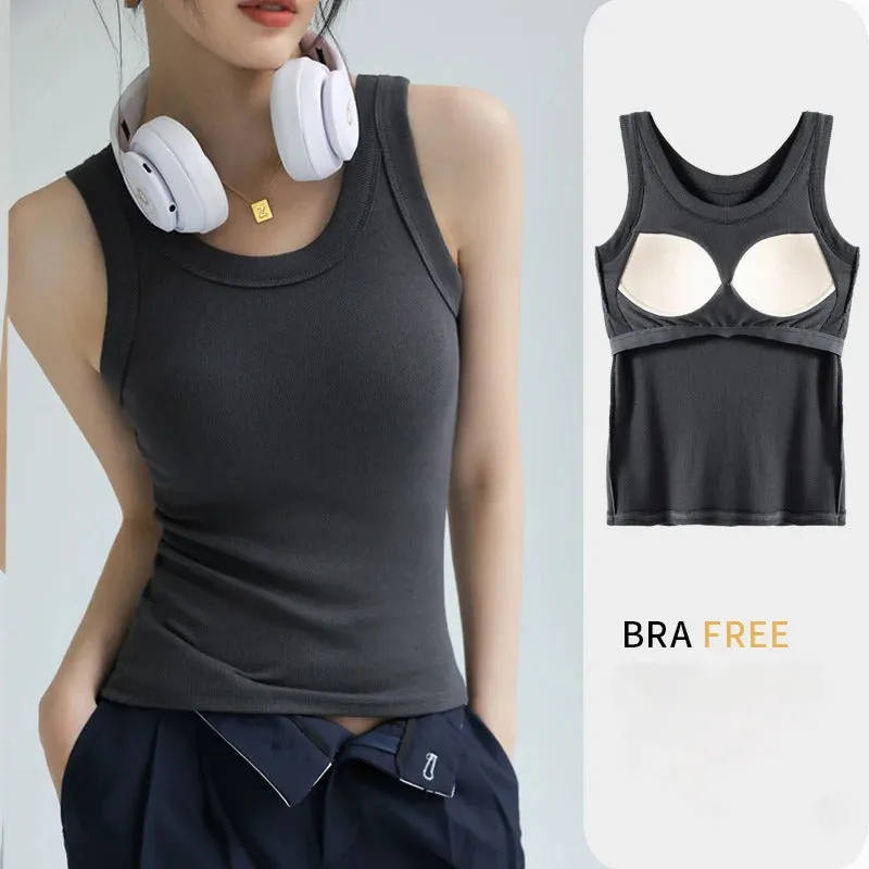 Basic Built-In Bra Ribbed Tank Tops