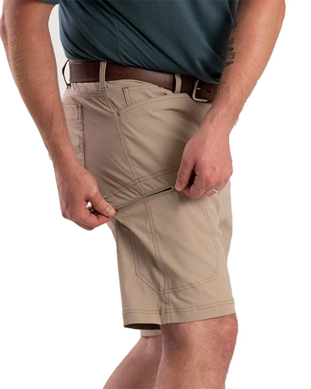 Berne Mens Lightweight Flex Pro Beige Nylon Blend Casual Shorts