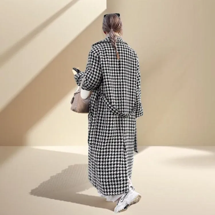 Black and White Houndstooth Long Coat