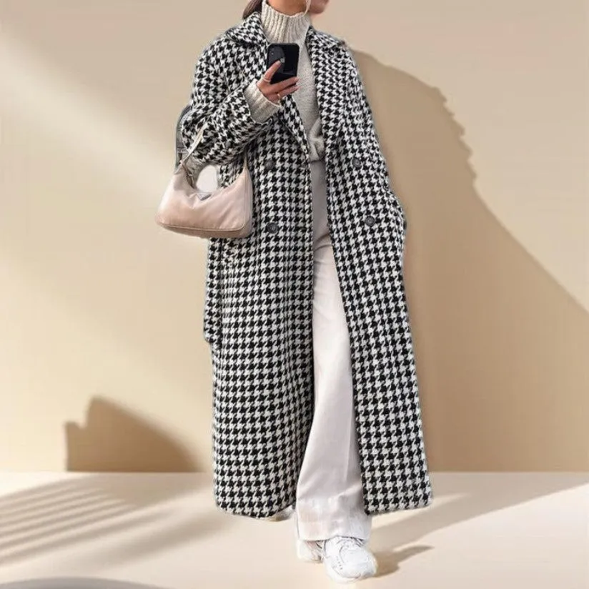 Black and White Houndstooth Long Coat