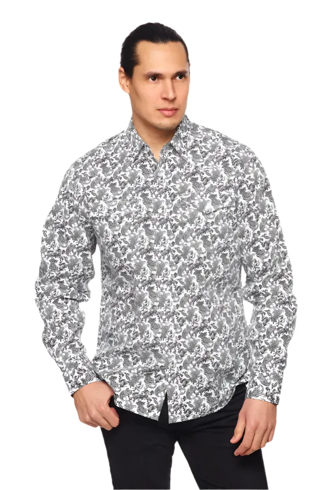 BLACK AND WHITE PAISLEY WESTERN SHIRT