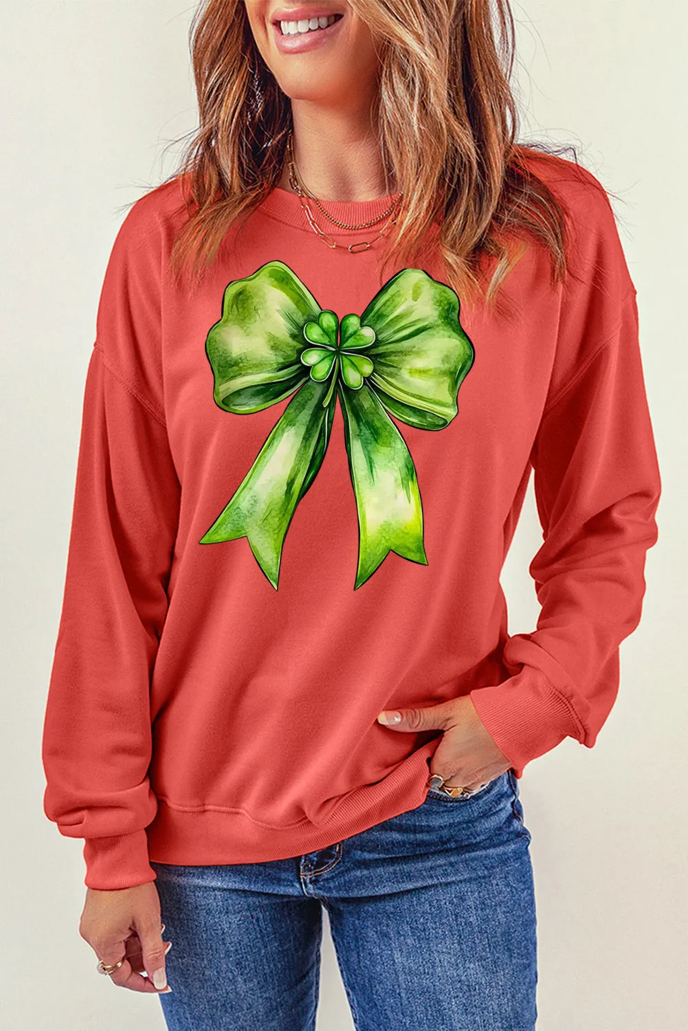 Bow Graphic Crewneck St Patrick Long Sleeve Knit Top