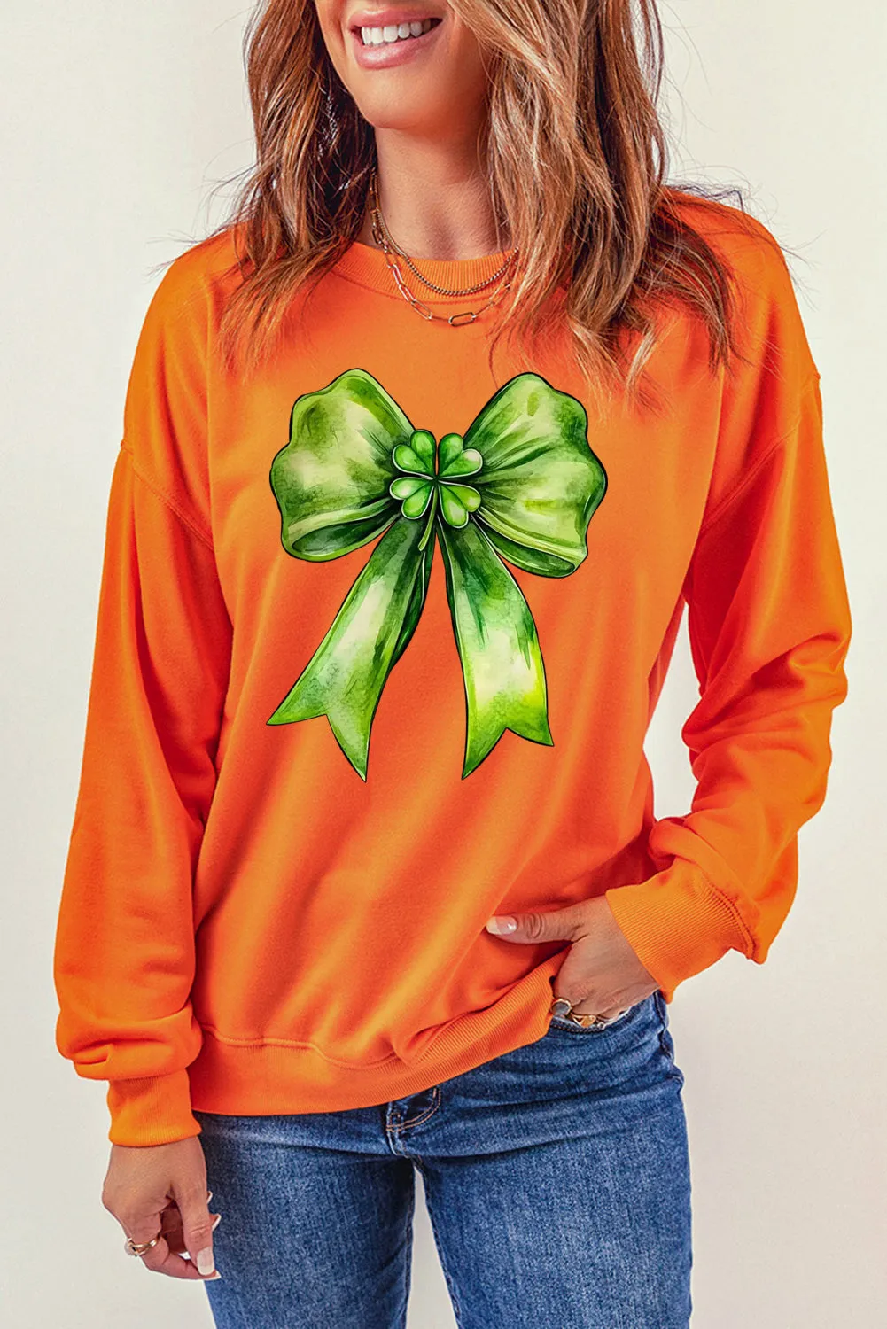 Bow Graphic Crewneck St Patrick Long Sleeve Knit Top