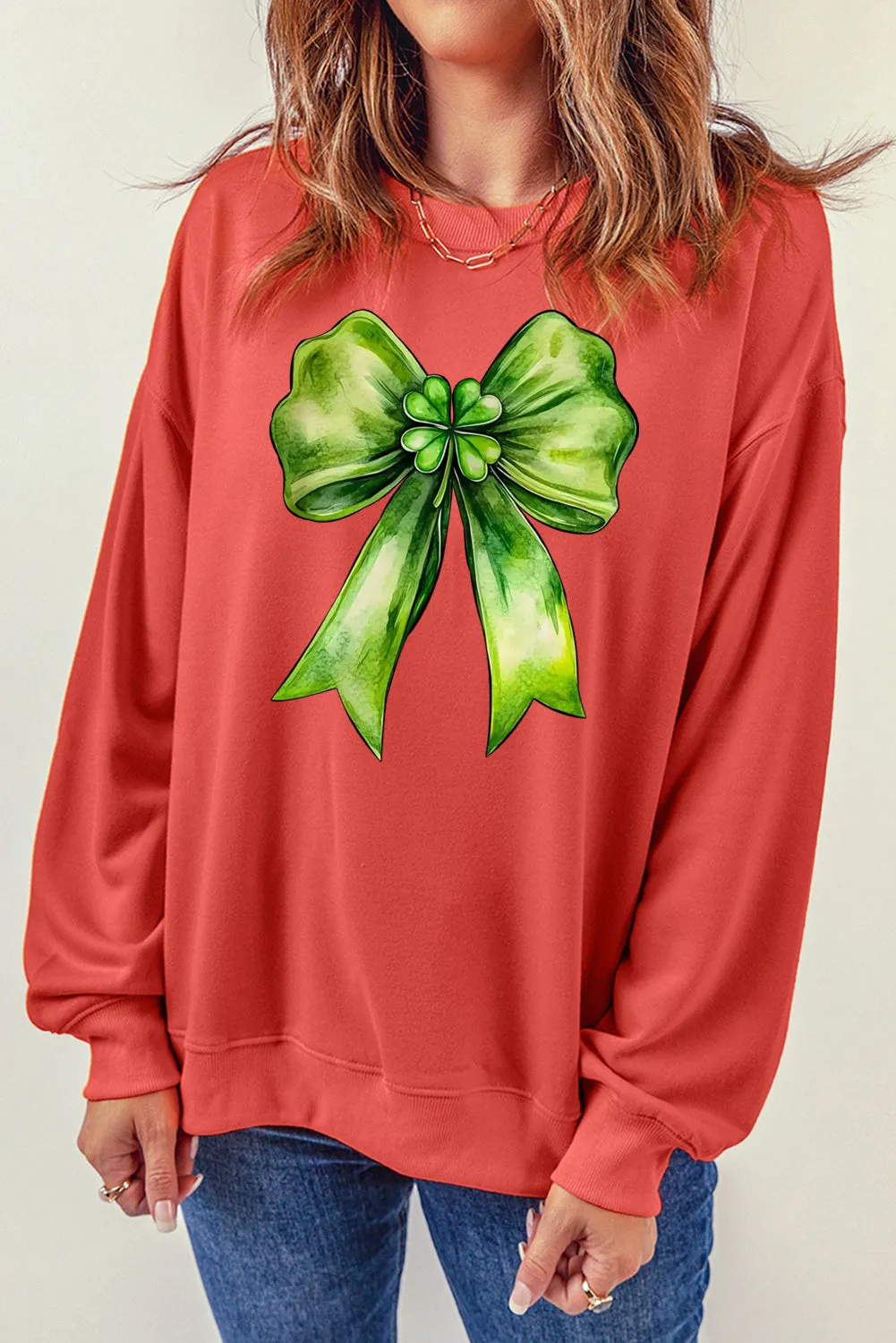 Bow Graphic Crewneck St Patrick Long Sleeve Knit Top