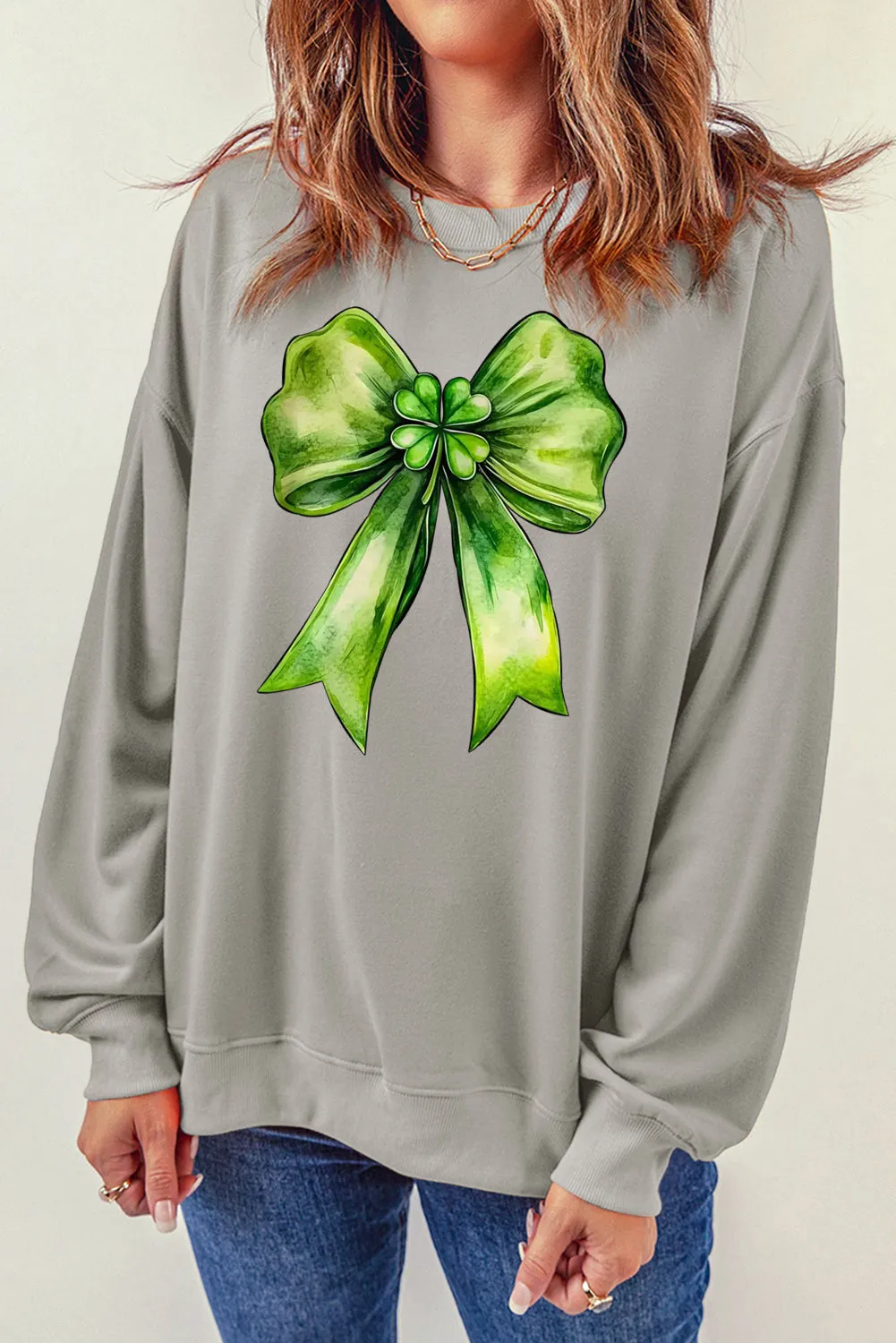 Bow Graphic Crewneck St Patrick Long Sleeve Knit Top