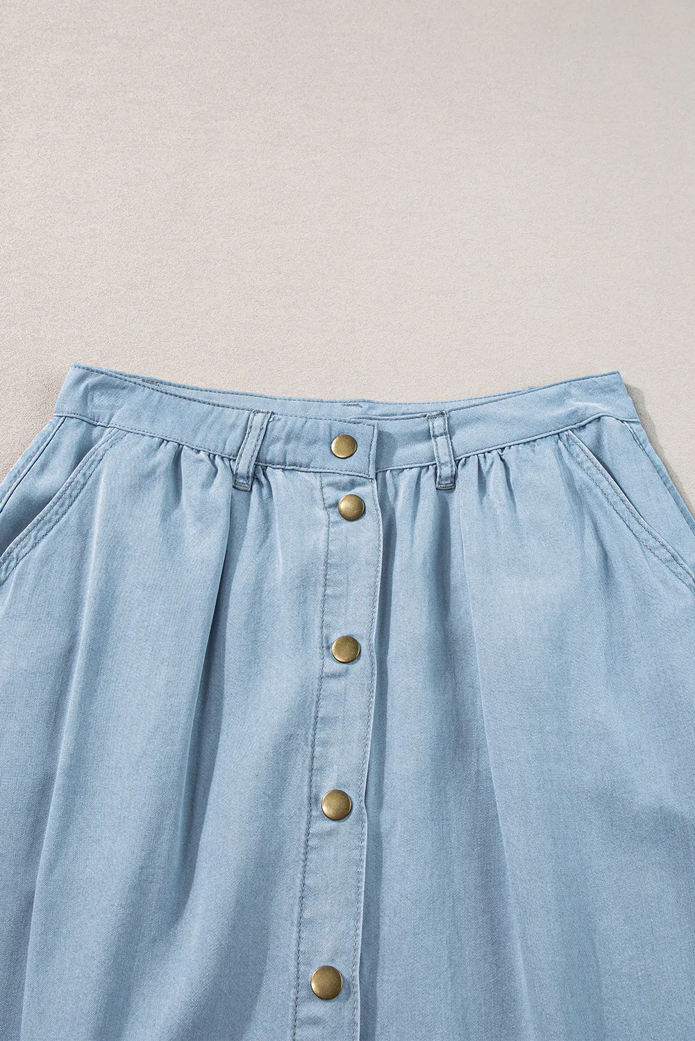 Buttoned Cotton and Linen High-Low A-Line Skirt