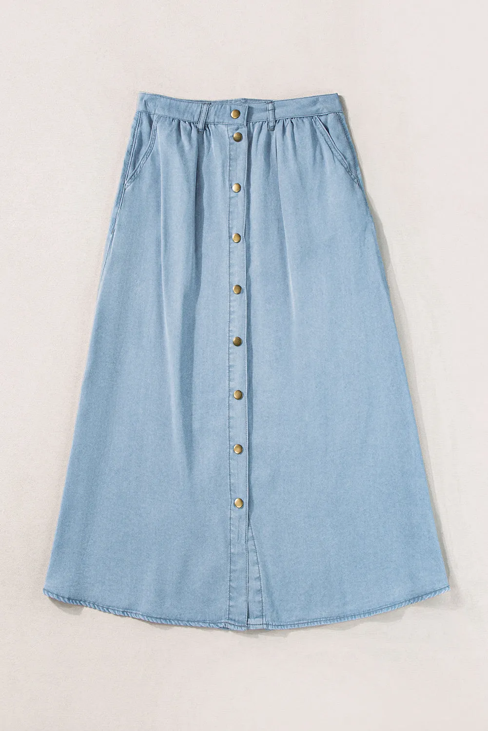 Buttoned Cotton and Linen High-Low A-Line Skirt