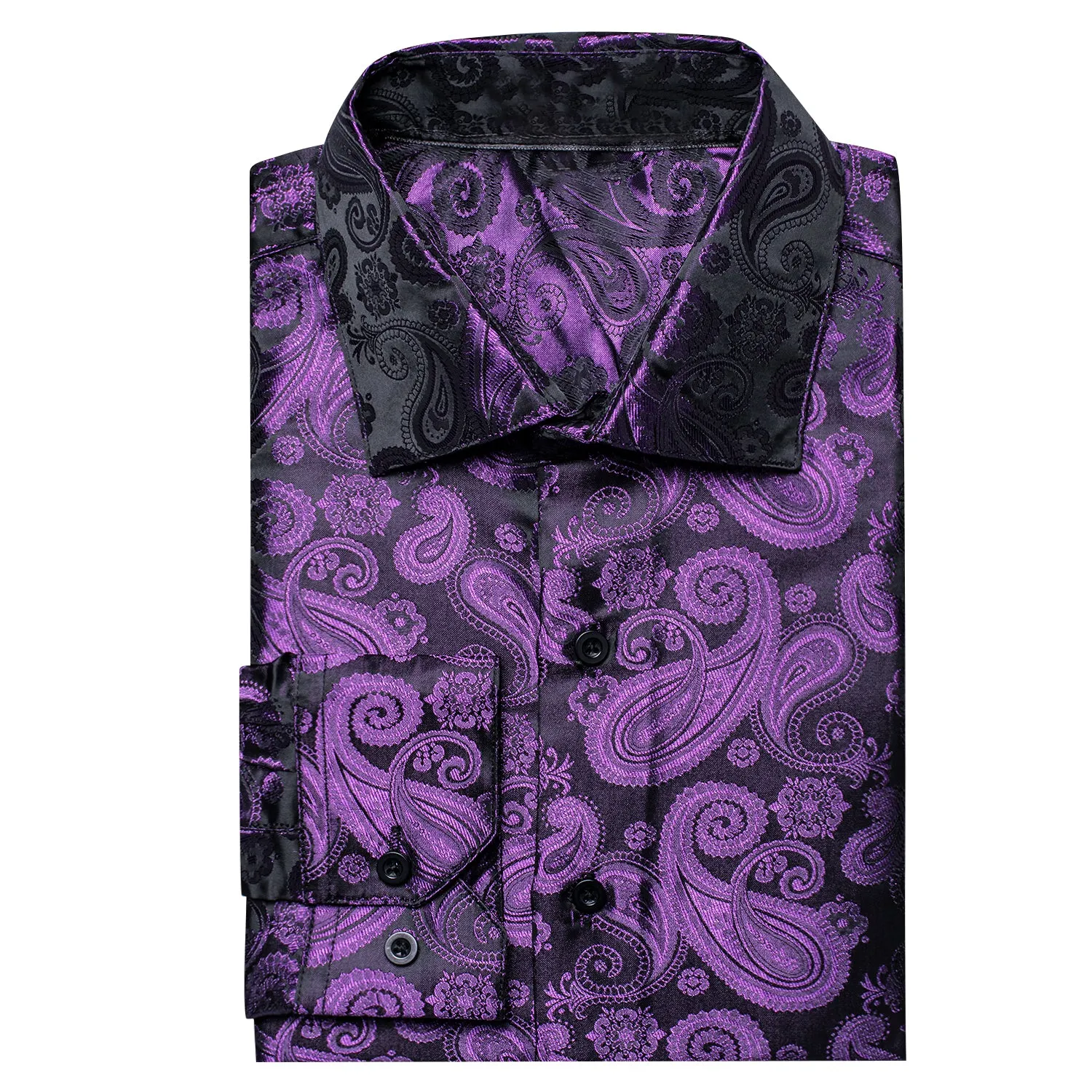 Cadbury Purple Paisley Silk Men's Long Sleeve Shirt Casual