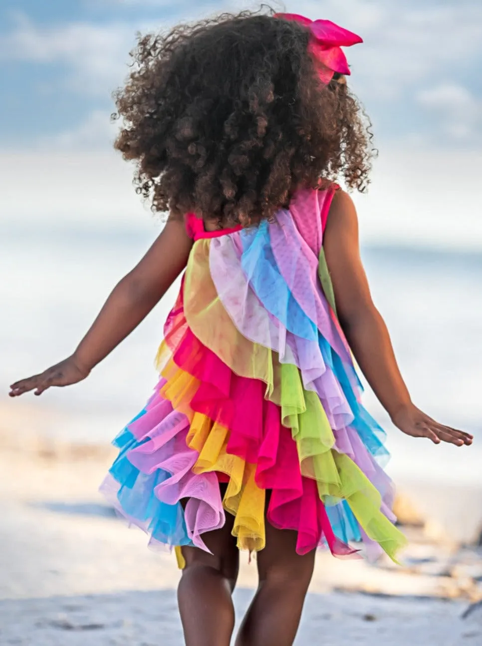 Cascading Rainbow Ruffle Dress