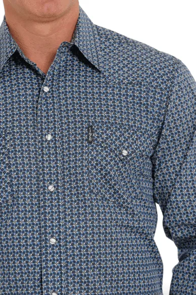 Cinch Men's Blue Geo Print Snap Long Sleeve Western Shirt MTW1303064