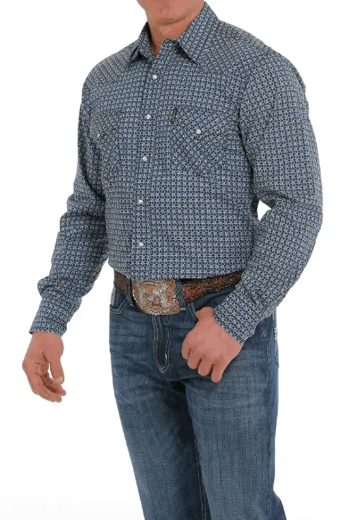 Cinch Men's Blue Geo Print Snap Long Sleeve Western Shirt MTW1303064