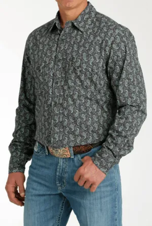 Cinch Men's Charcoal Paisley Print Snap Long Sleeve Western Shirt MTW1301074