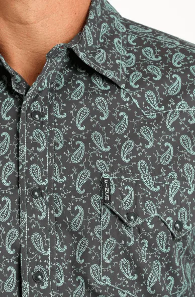 Cinch Men's Charcoal Paisley Print Snap Long Sleeve Western Shirt MTW1301074