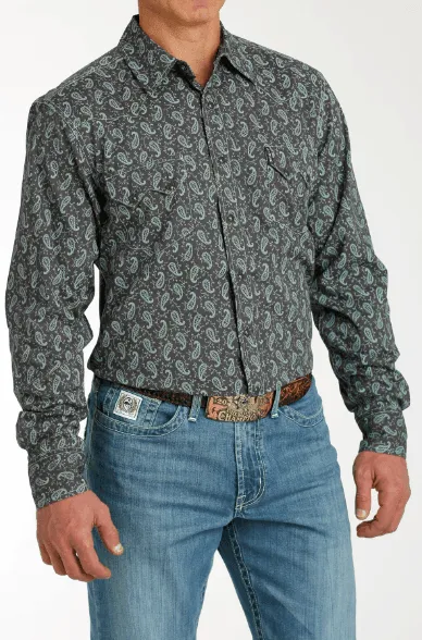 Cinch Men's Charcoal Paisley Print Snap Long Sleeve Western Shirt MTW1301074