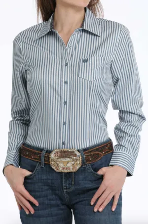 Cinch Women's Blue Stripe Button Long Sleeve Western Shirt MSW9164230