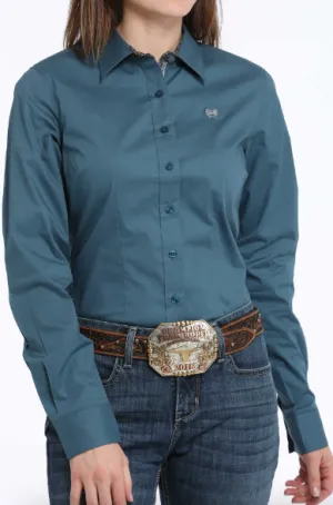 Cinch Women's Teal Solid Button Long Sleeve Western Shirt MSW9165060