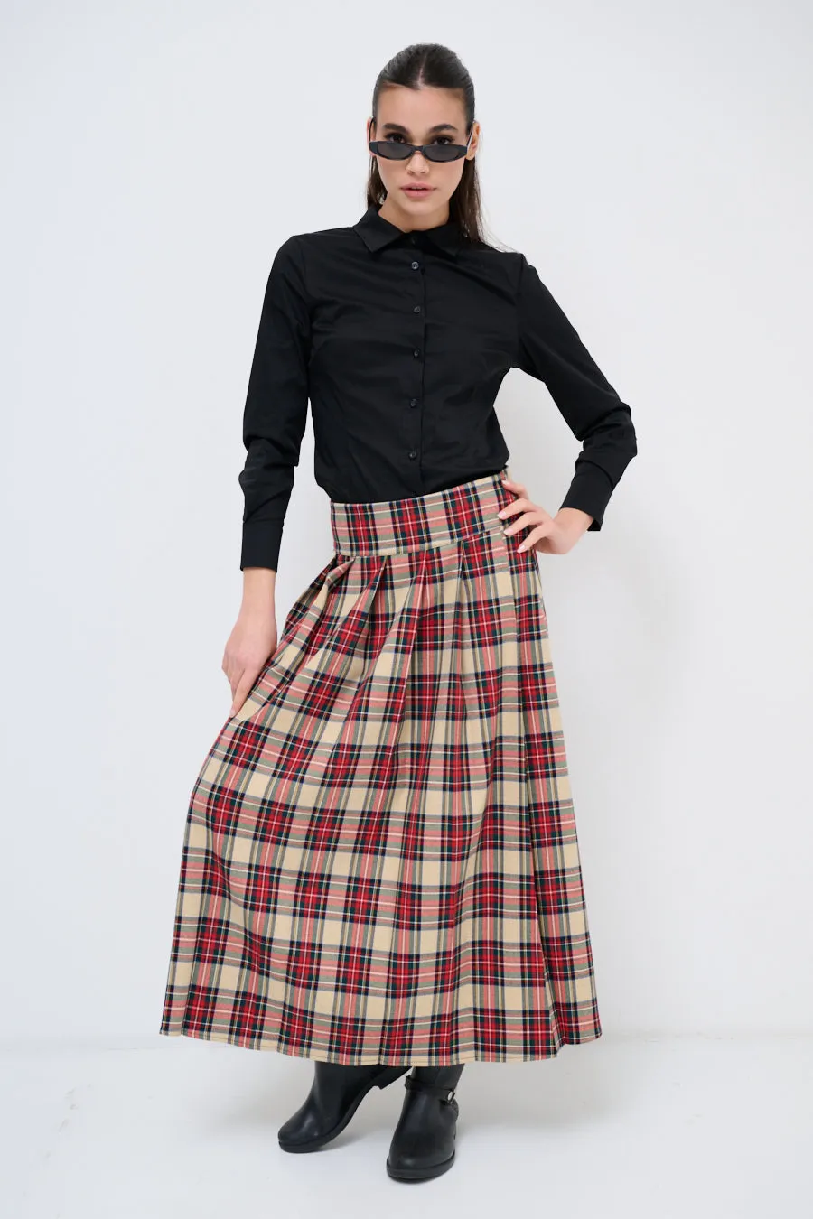 Classic plaid maxi skirt wholesale