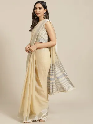 Cotton Blend Beige Traditional Saree