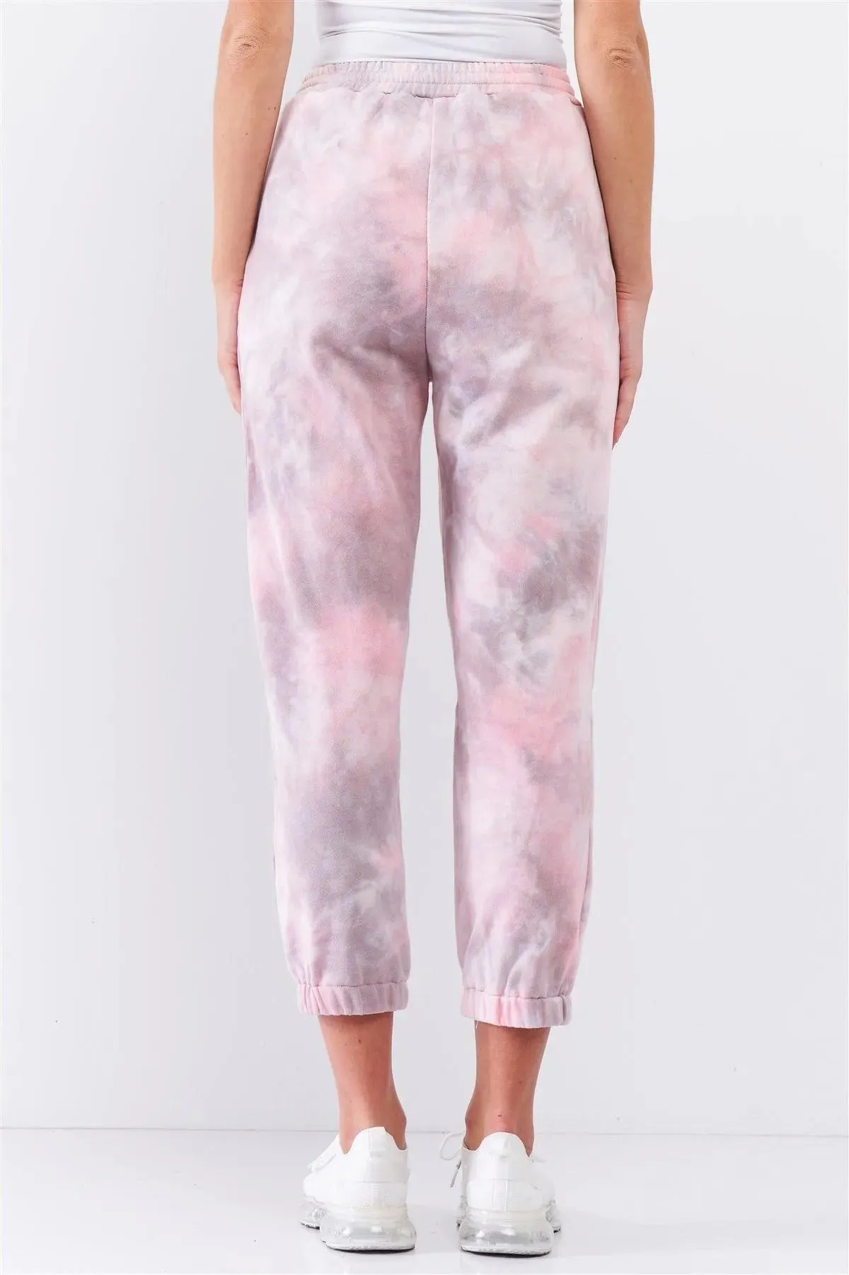 Cotton Candy Pink Tie-Dye Self-Tie Waist Detail Jogger Sweat Pants /2-2-1