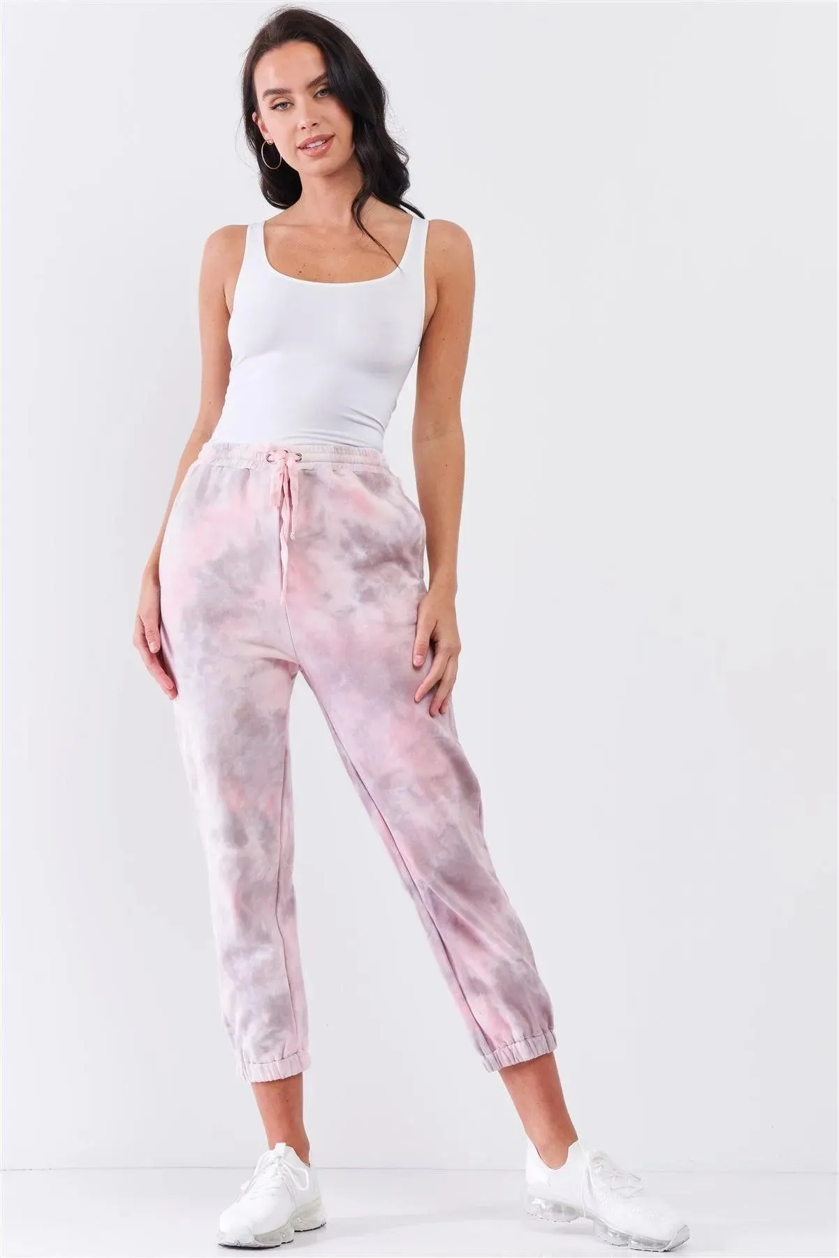 Cotton Candy Pink Tie-Dye Self-Tie Waist Detail Jogger Sweat Pants /2-2-1