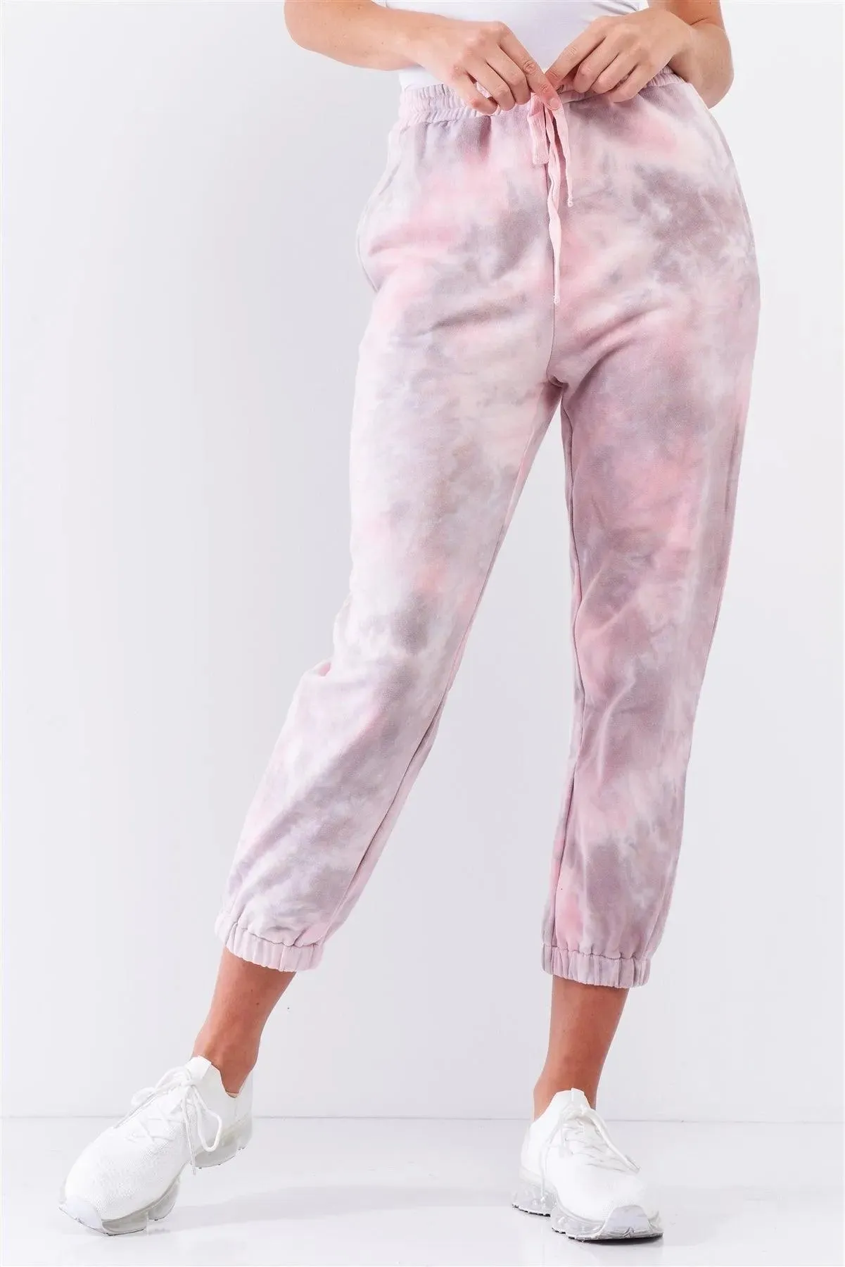 Cotton Candy Pink Tie-Dye Self-Tie Waist Detail Jogger Sweat Pants /2-2-1