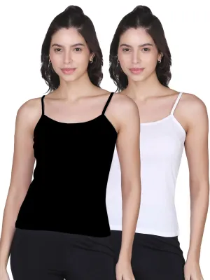 D'chica Black & White Basic Cotton Camisole for Women Pack of 2, Soft, Sleeveless, Lightweight, and Perfect for Everyday Wear