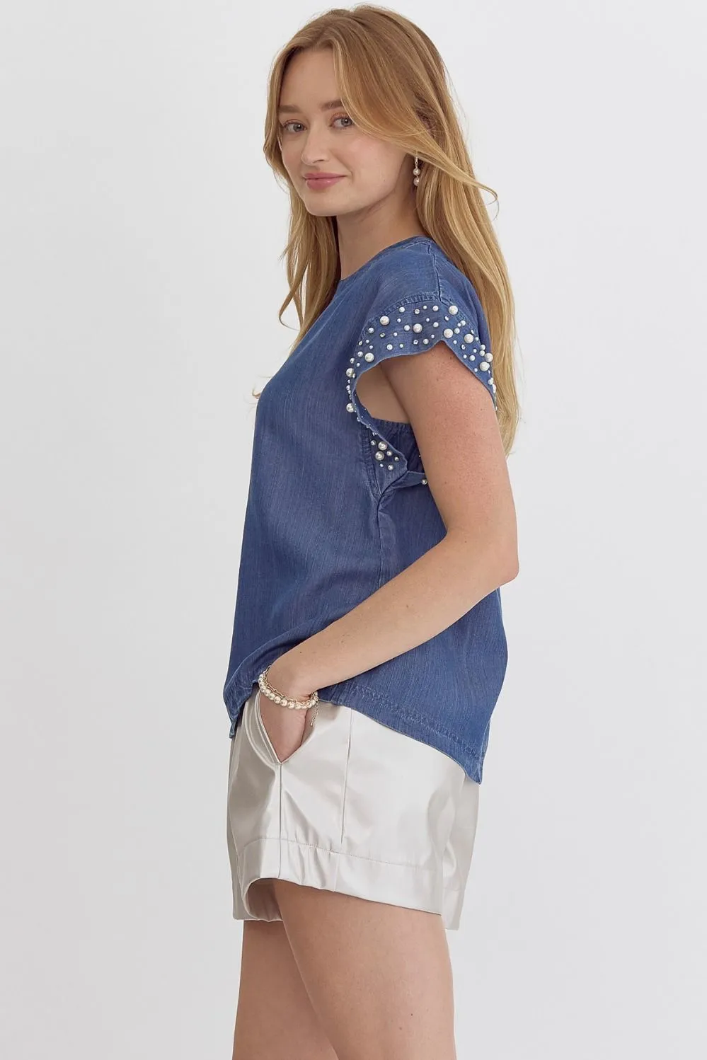 Denim Embellished Top