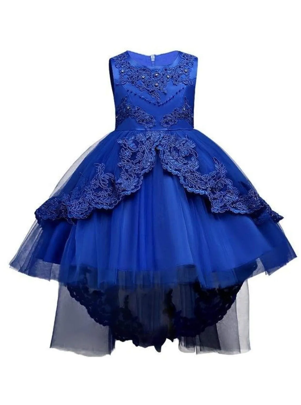 Divine Jewel Embellished Lace Hi-Lo Formal Dress