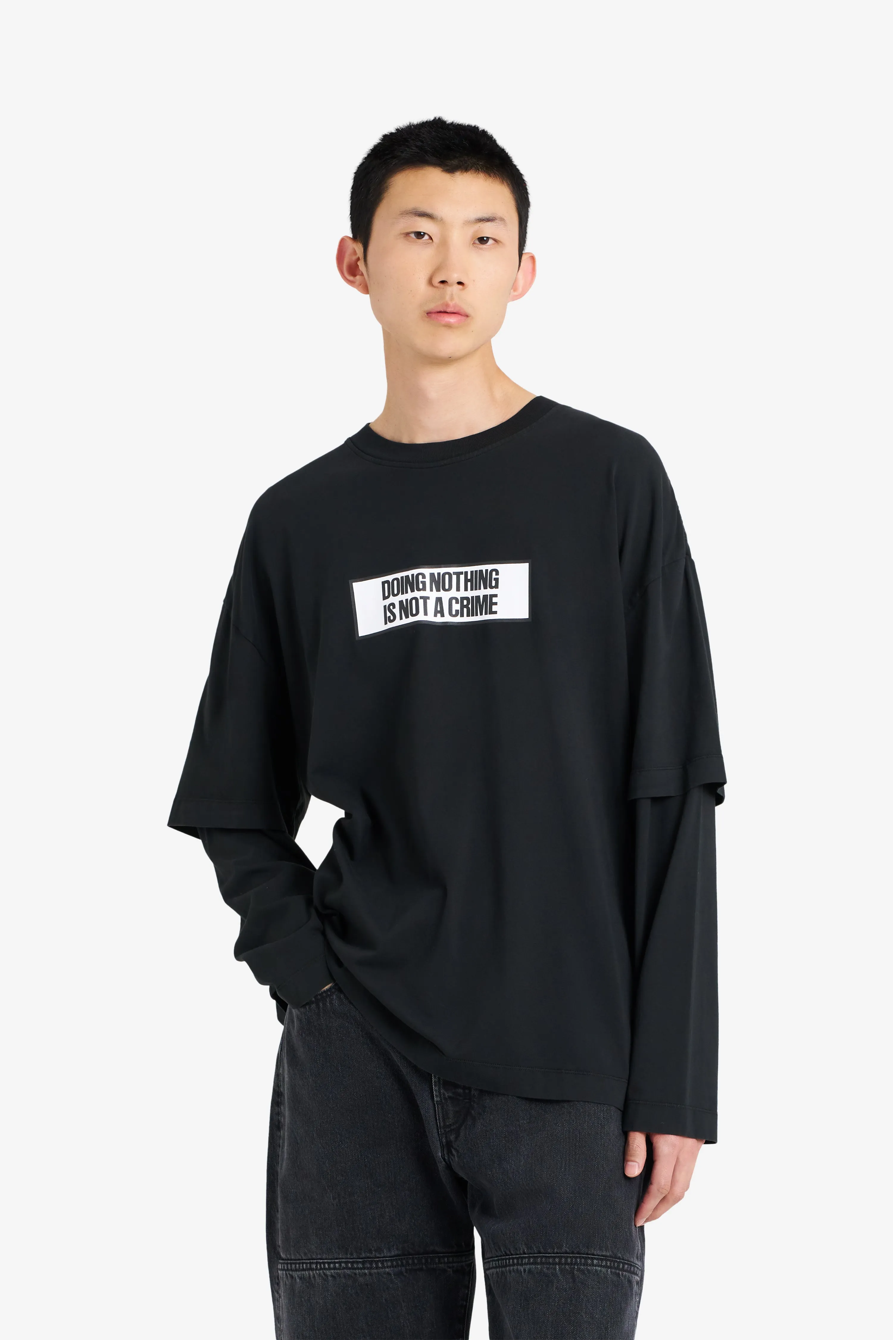 DOUBLE SLEEVES TEE SHIRT NOT A CRIME BLACK