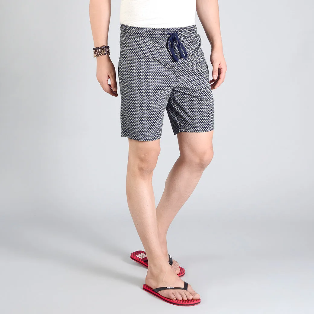 Eclipse Blue Printed Regular Fit Shorts | JadeBlue