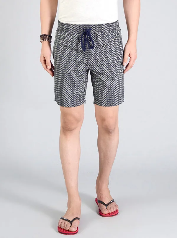 Eclipse Blue Printed Regular Fit Shorts | JadeBlue