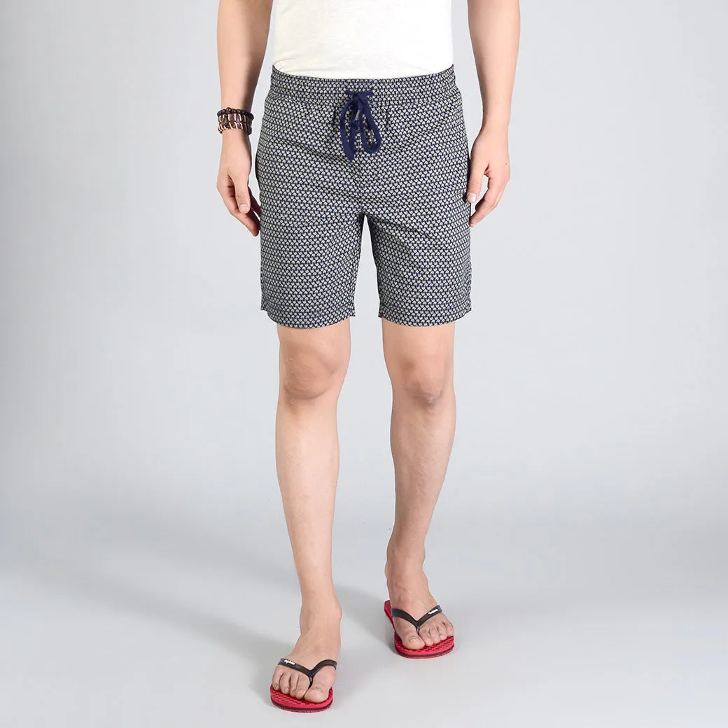 Eclipse Blue Printed Regular Fit Shorts | JadeBlue