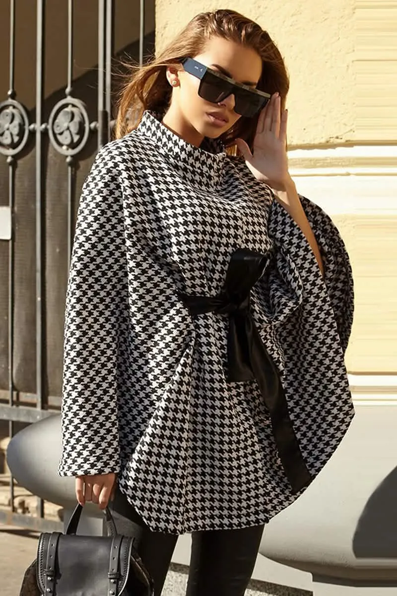 Elegant Houndstooth Belted Trench Coat for Effortless Chic Style