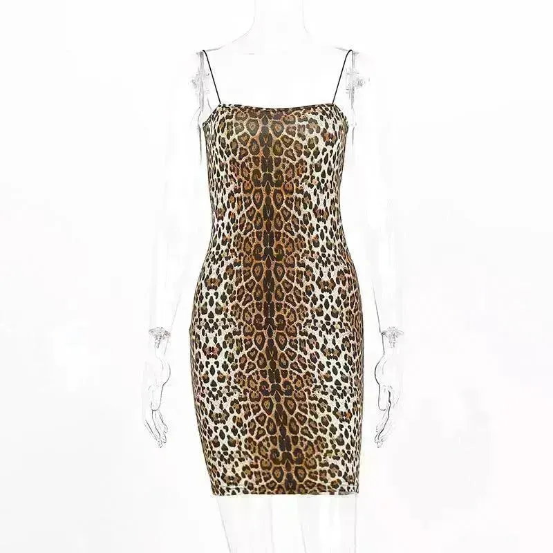 European And American Leopard Print Sleeveless Mini Dress