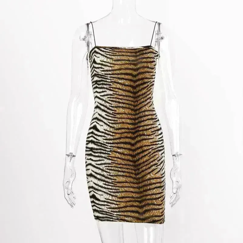 European And American Leopard Print Sleeveless Mini Dress