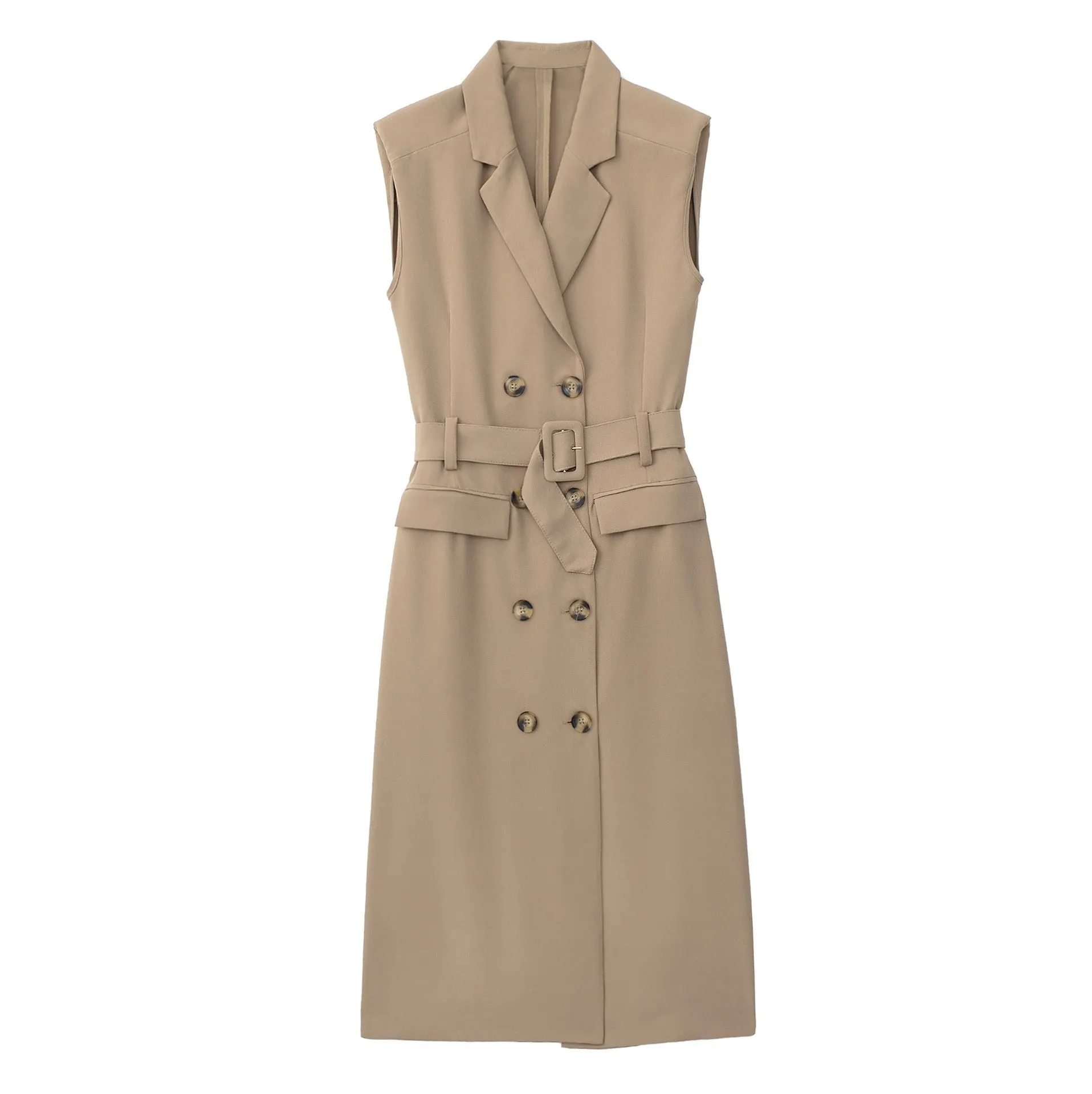 European and American style belted trench coat style double breasted dress