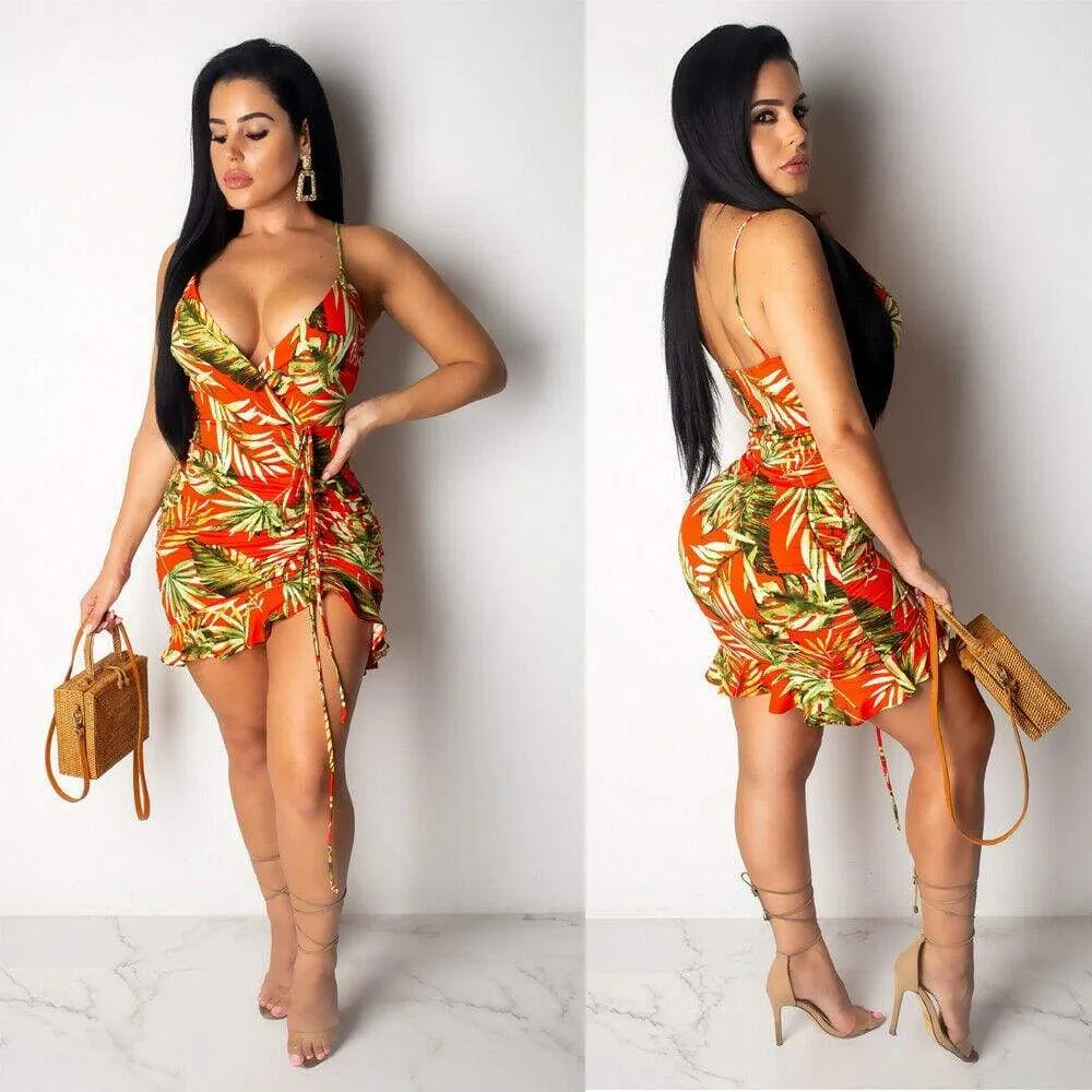 FashionSierra - Women Bandage Bodycon Sleeveless Evening Party Club Mini Dress Floral Print Design Beach Holiday Casual Sheath Dress