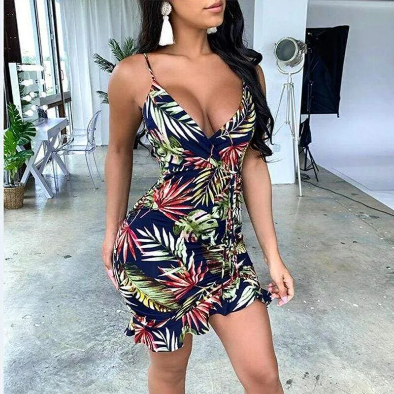 FashionSierra - Women Bandage Bodycon Sleeveless Evening Party Club Mini Dress Floral Print Design Beach Holiday Casual Sheath Dress