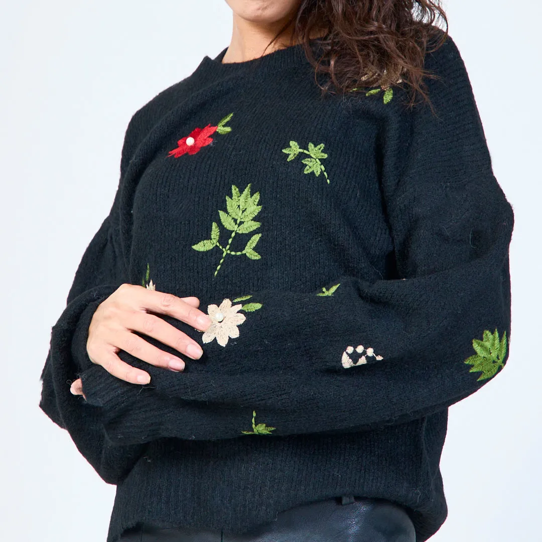 Floral knit crewneck sweater wholesale