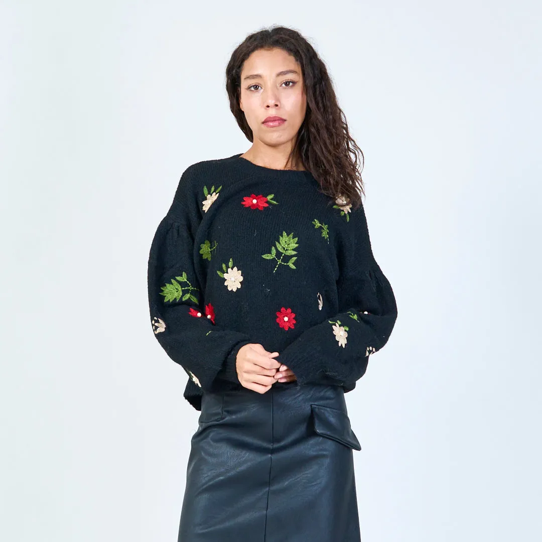 Floral knit crewneck sweater wholesale