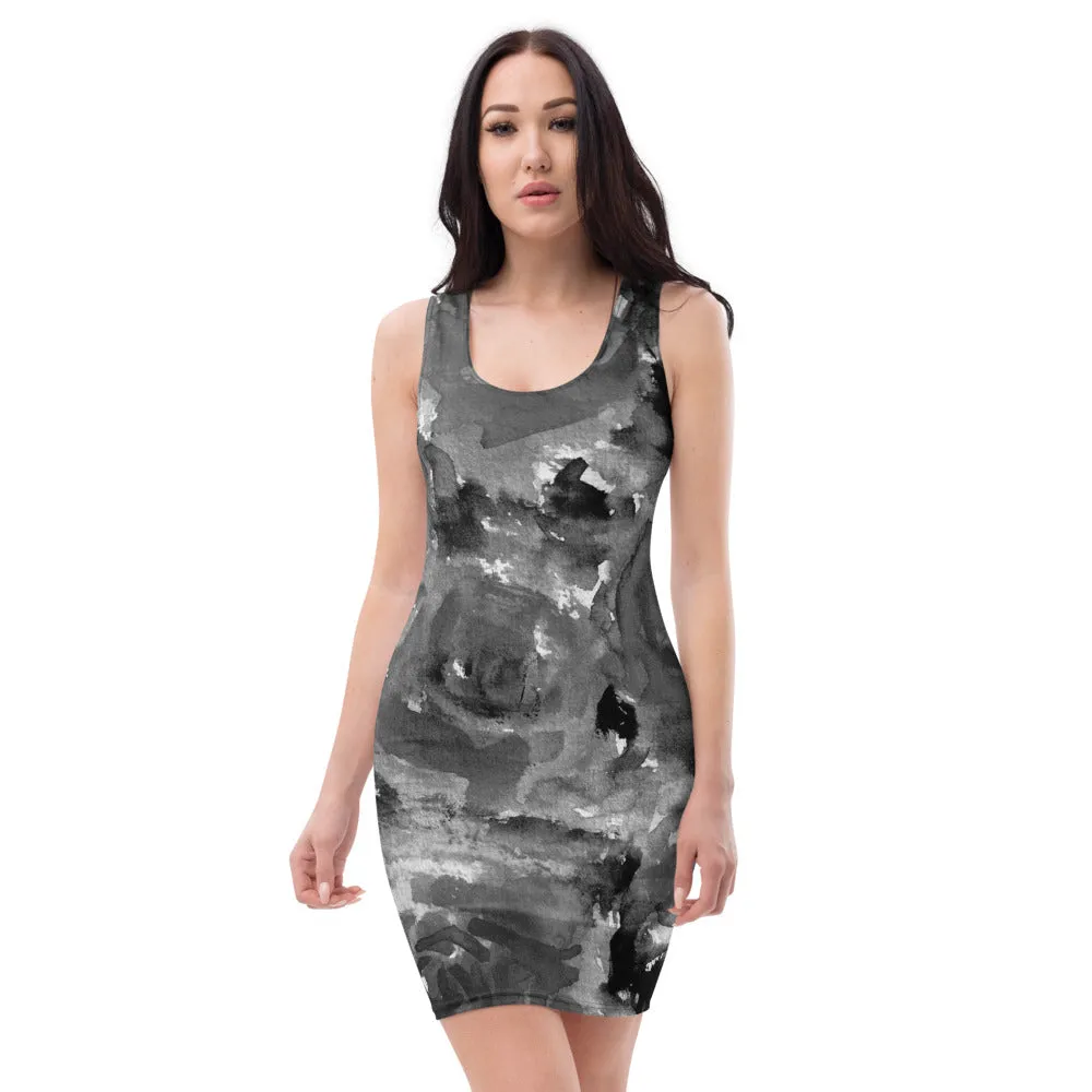 Grey Abstract Women's Dress, Sleeveless 1-pc Designer Women's Stretchy Dress-Made in USA/EU