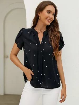 Heart Print Short Sleeve Blouse